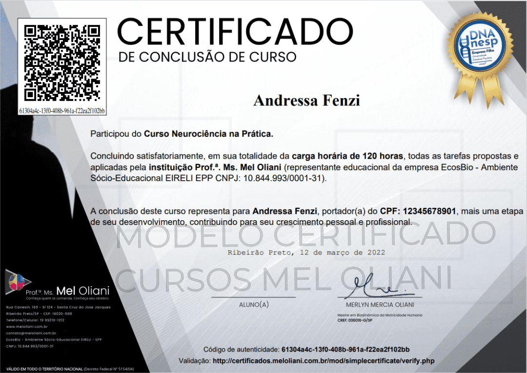 C01 Modelo Certificado Curso Neurociencia Na Pratica Mel Oliani