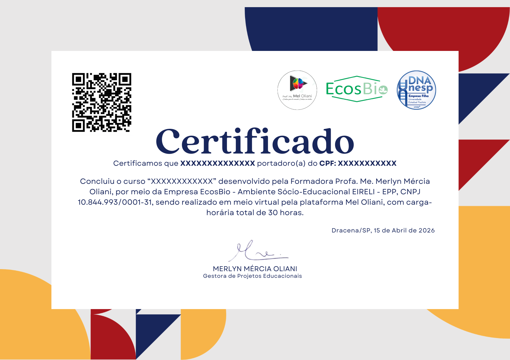 Certificado Mel Oliani